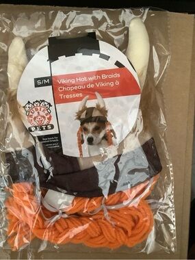 Viking Hat w/Braids Horn Helmet Pet Dog Costume Accessory